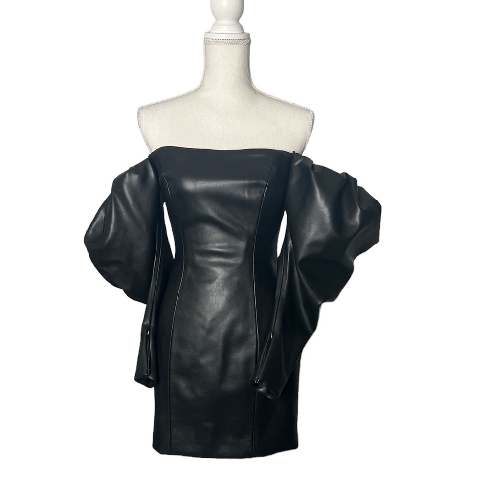NWT Mimi London faux leather black mini dress sz S